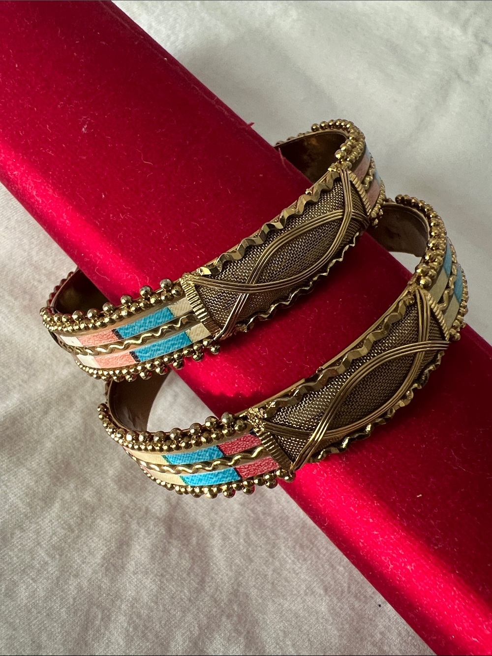 Gold-Tone Multicolor Woven Inlay Bangle Bracelets - Set of 2